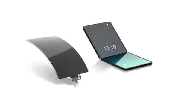 Image of a foldable smartphone display powered by printed electronics, demonstrating flexible and innovative consumer tech design.