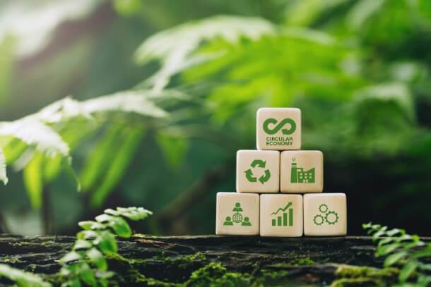 Visual representation of sustainability in printed electronics, featuring eco-friendly icons symbolizing innovation and environmental impact.