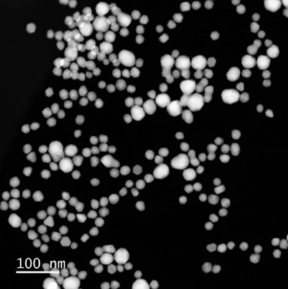 TEM of gold nanoparticles in Metalon JG-001 dispersion