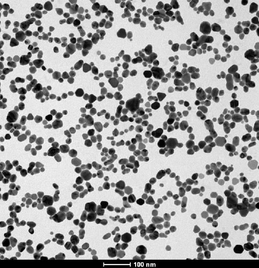 TEM of silver particles in Metalon JS-ABASEINK-A dispersion